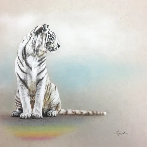 虎の色鉛筆画　虹の上に
